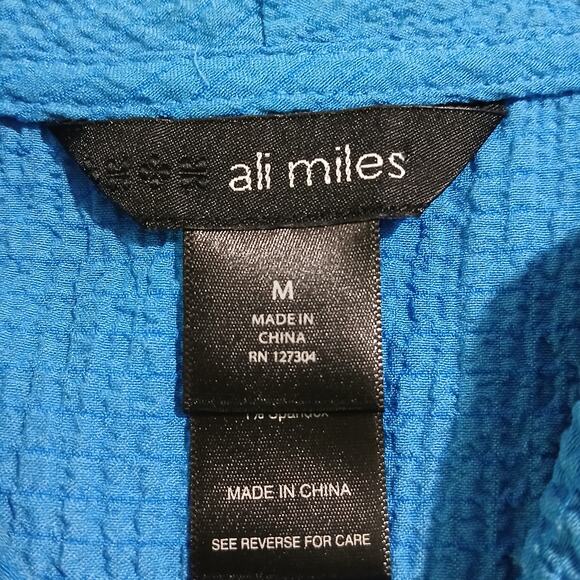 Ali Miles Medium Aqua Raglan-Long-Sleeved Crinkle Fabric Cowl-Neck Slit-Hem Top - Picture 2 of 11